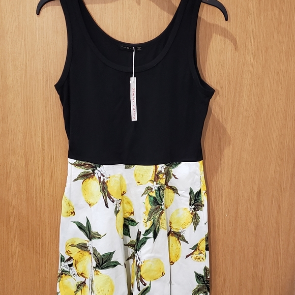 Simier Fariry, NWT, Sleeveless Tank Mini Fit & Flare Dress, Yellow Lemons/Black - Picture 6 of 16